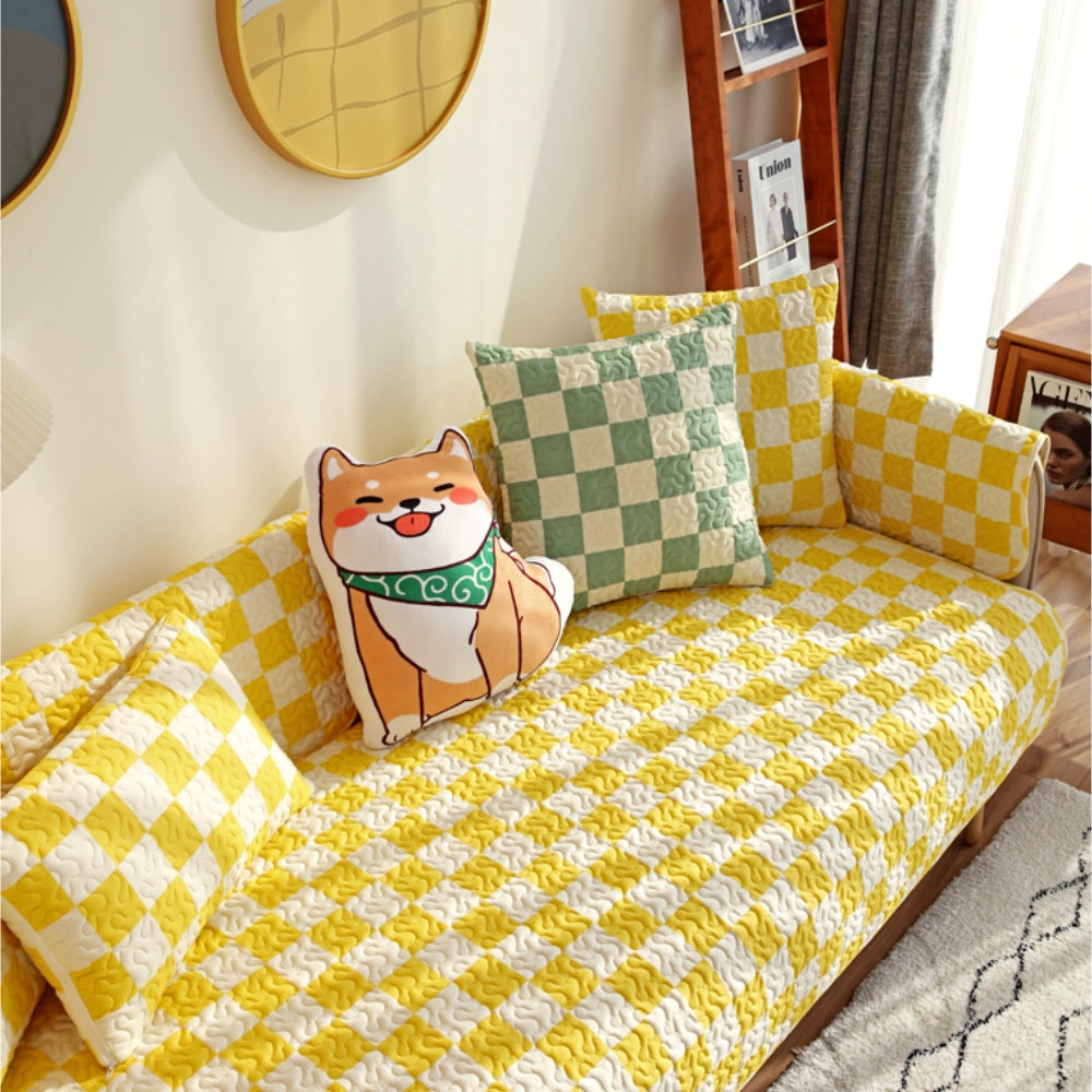 Colorful Checkerboard Anti-scratch Furniture Protector Couch Cover