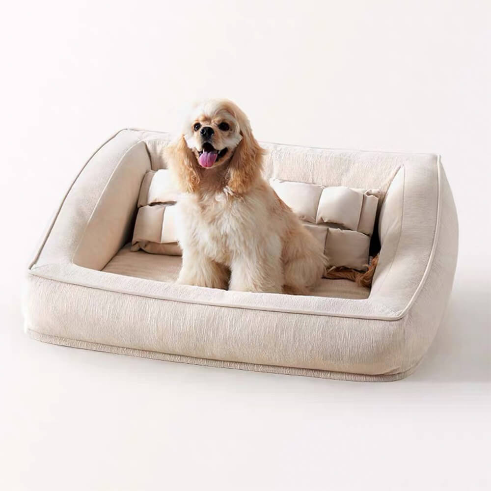 Sofá-cama ortopédico confortável para cães à prova d'água e à prova de manchas com travesseiro