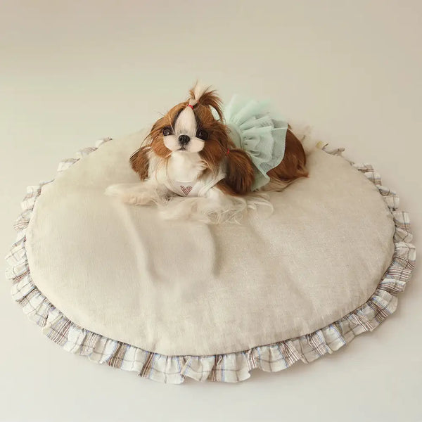 Country Chic Plaid Non-Slip Round Pet Mat - Large Space