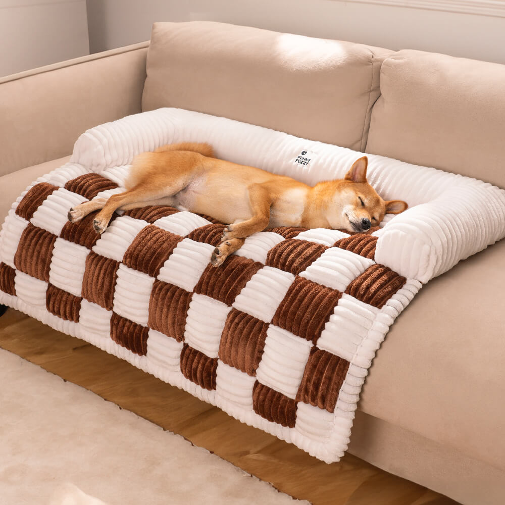 Capa protetora de móveis para tapete de cachorro aconchegante xadrez quadrado creme