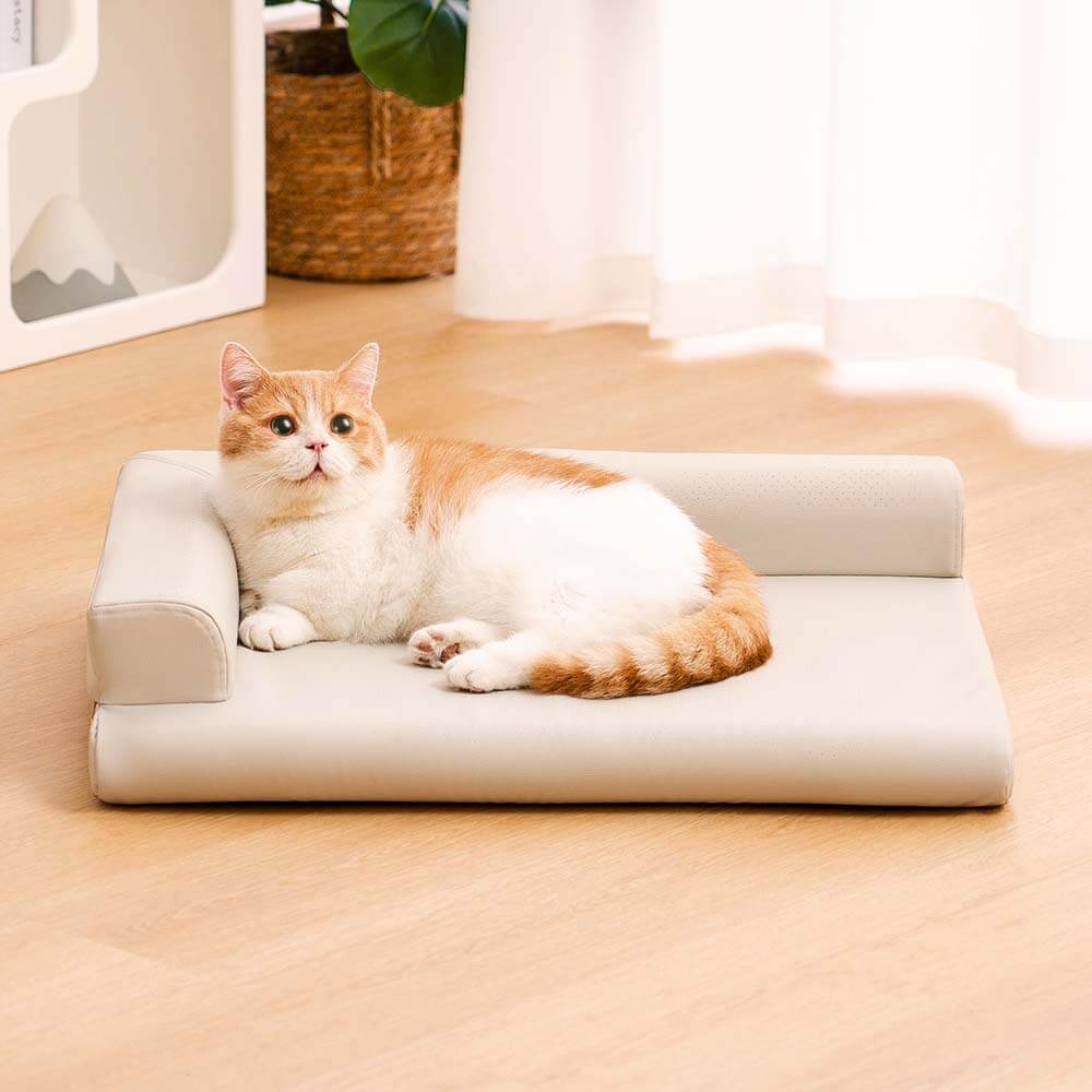 Sofá-cama de couro para cães e gatos com proteção de pescoço em estilo moderno