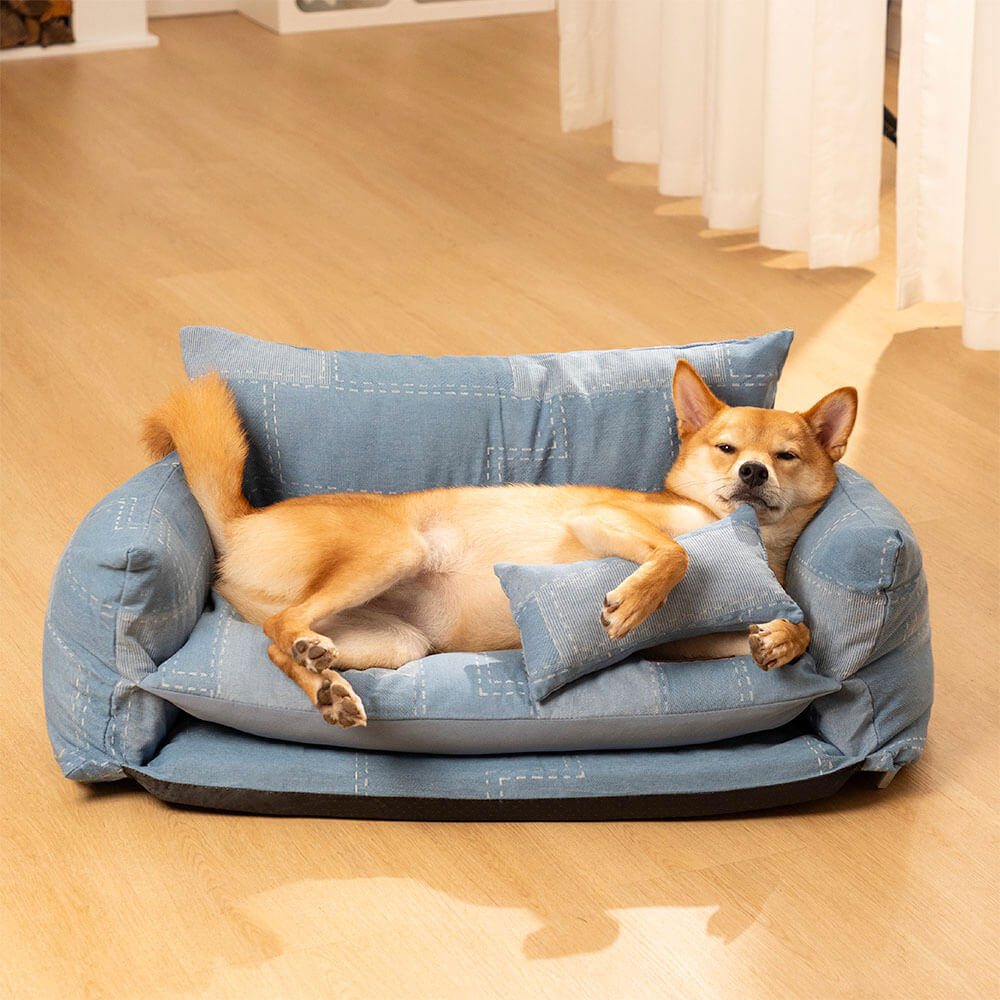 Denim Patchwork Style Pet Double Layer Sofa Dog Sofa Bed