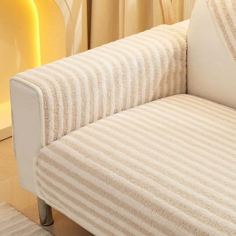 Double Warmth Comfort Striped Anti-slip Couch Cover