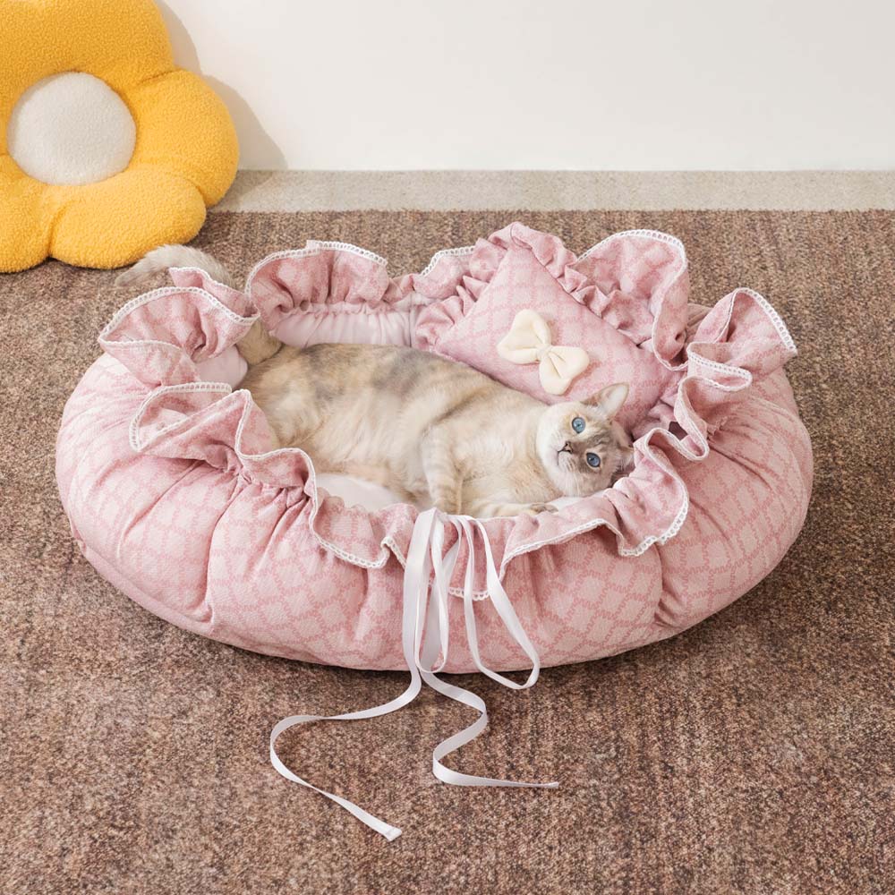 Drawstring Washable Multifunctional Round Cat Bed Mat - Floral Night Napper