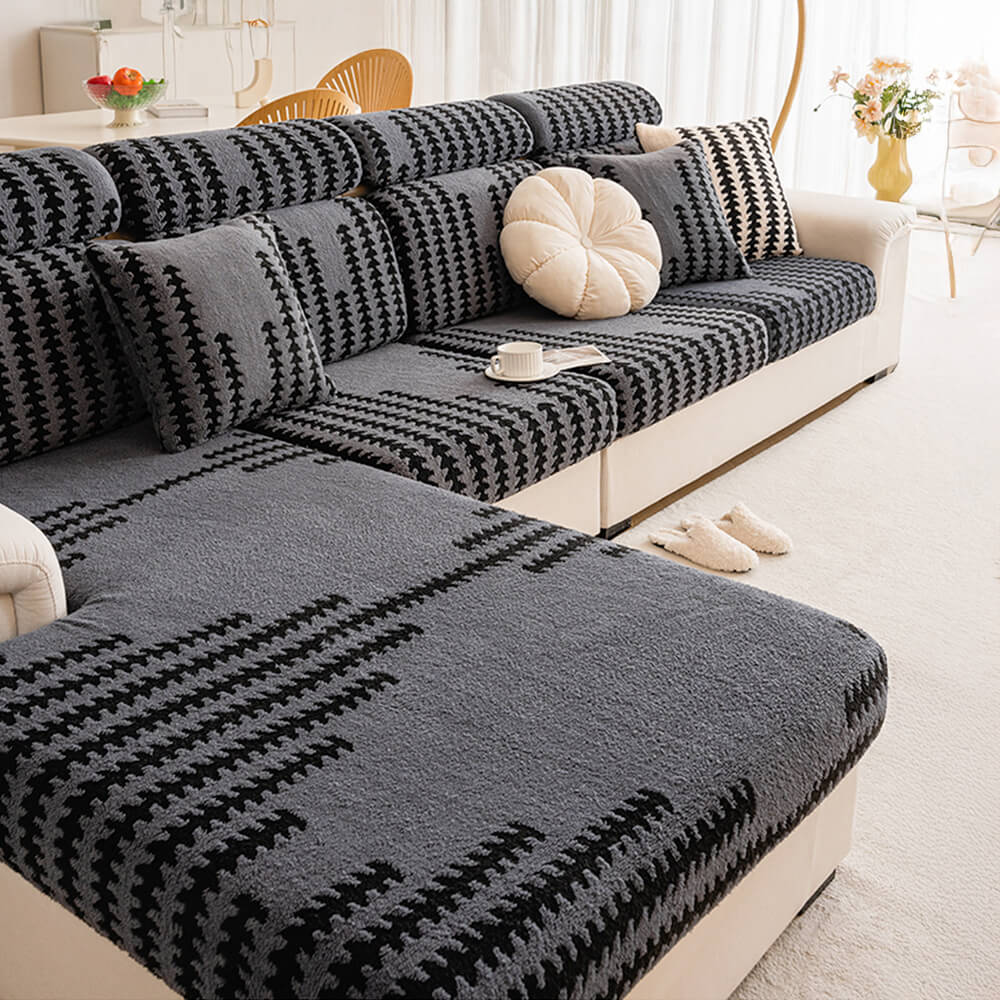 All-Season Soft & Stretchy Fishbone Striped Magic Couch Cover