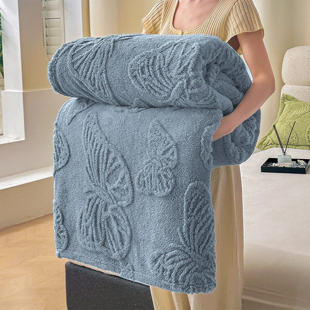 Butterfly Floral Embossed Flannel Cozy Comfort Blanket