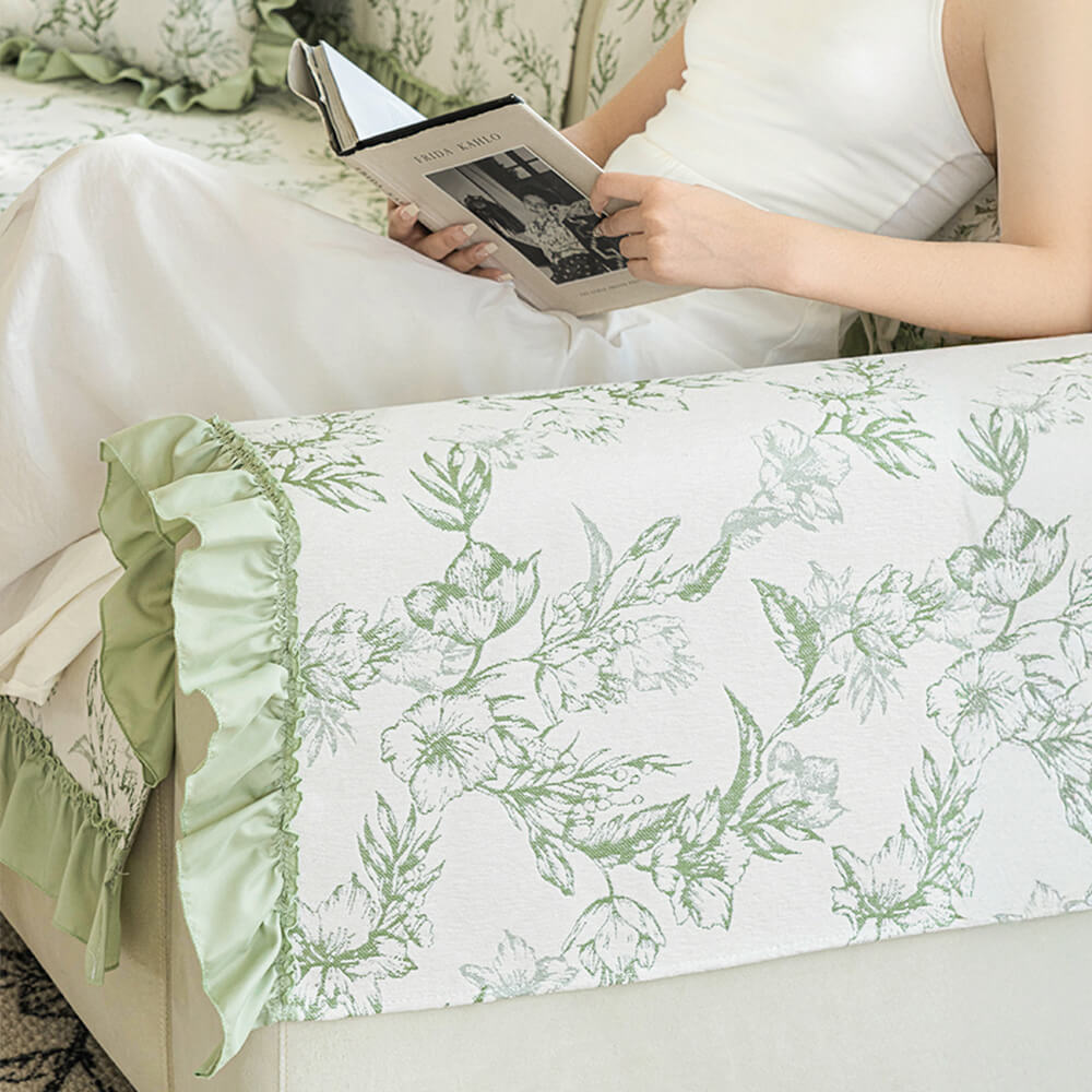 Chenille Floral Ruffle Design Anti-Slip Couch Cover