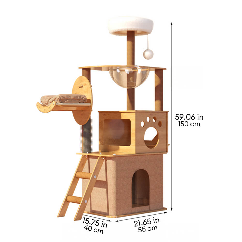 Classic Multifunctional Wooden Large Cat Tree with Cat House