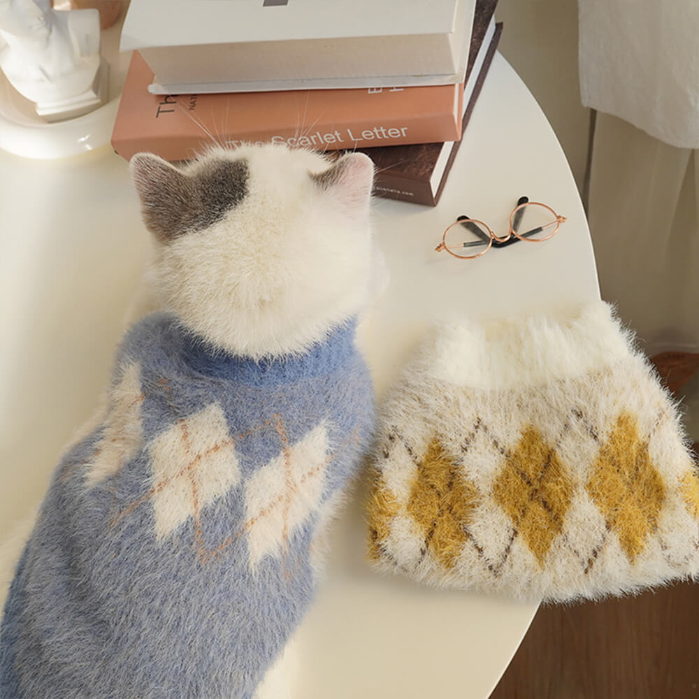 Elegant Argyle Knit Stretch Warm Dog & Cat Sweater