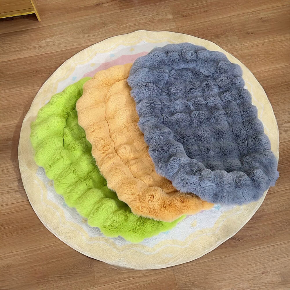 Elliptical Faux Rabbit Fur Sponge Support Multi-Functional Dog & Cat Mat