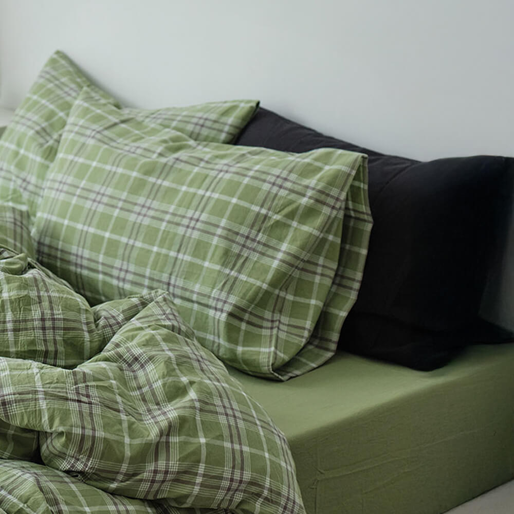 Green Plaid Soft Comfortable Cotton Bed Sheet Set