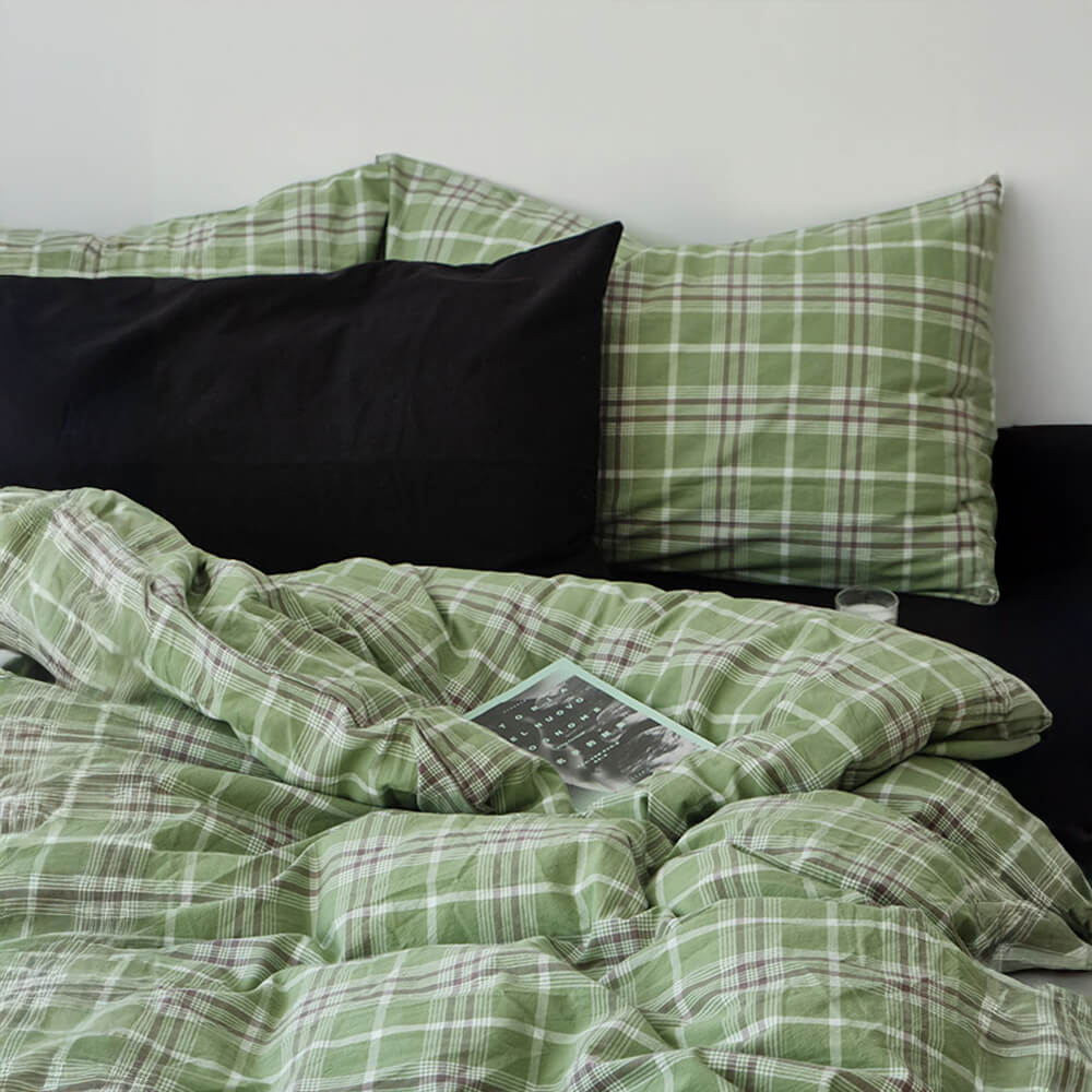 Green Plaid Soft Comfortable Cotton Bed Sheet Set