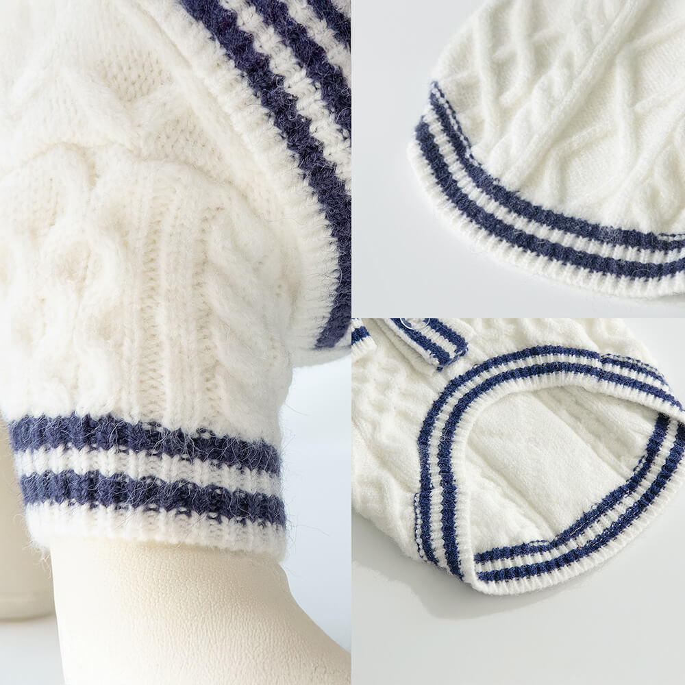 Nautical Navy-Inspired Striped Polo Style Knit Dog Sweater