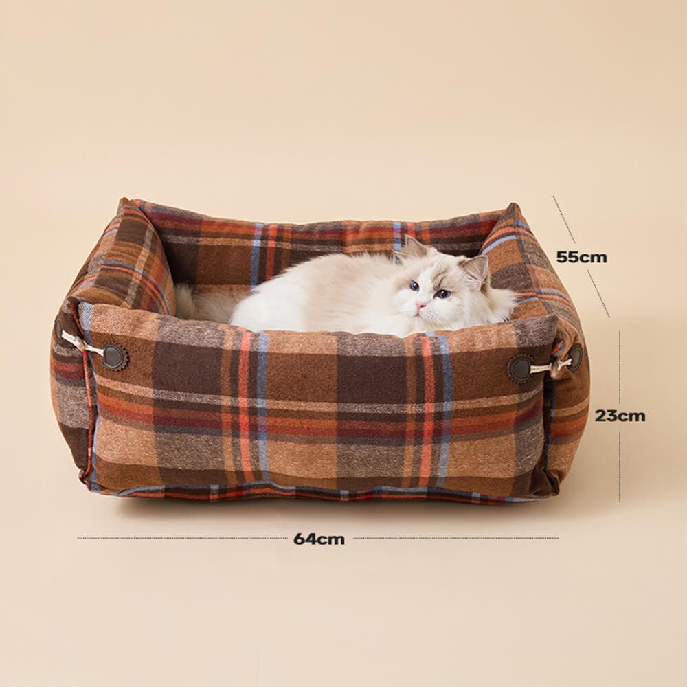 Plaid Expandable Soft Reversible With Horn Button Dog & Cat Bed