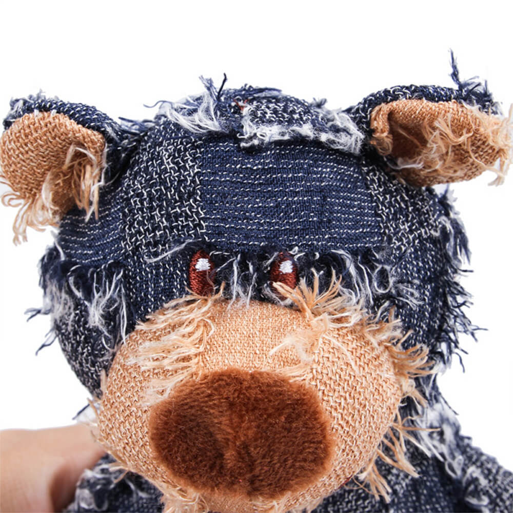 Rustic Denim Plush Durable Chewable Squeaky Dog Toy Bear