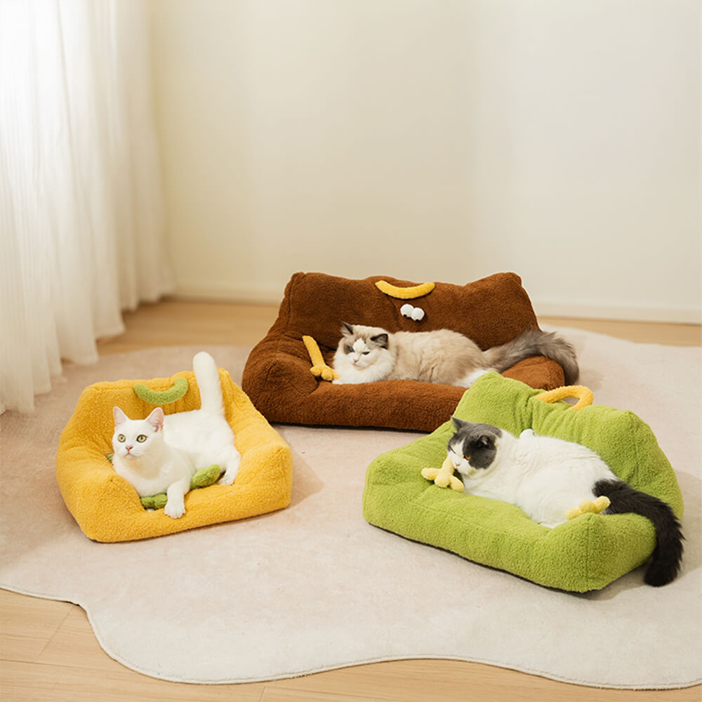 Soft Plush Monster Design Elevated Dog & Cat Sofa Bed