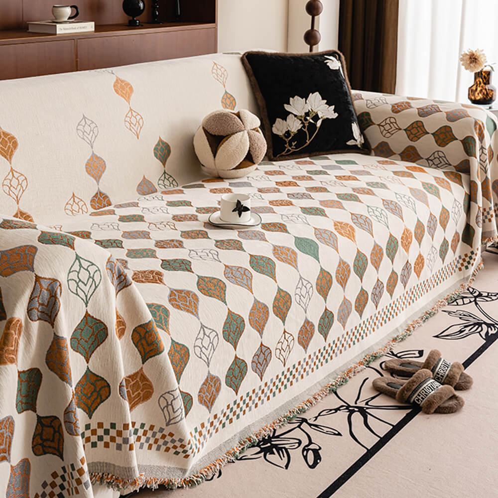 Vintage Classic Leaf Chenille Cozy Sofa Scratch-Resistant Throw Couch Cover