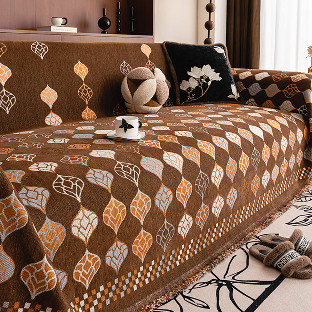 Vintage Classic Leaf Chenille Cozy Sofa Scratch-Resistant Throw Couch Cover