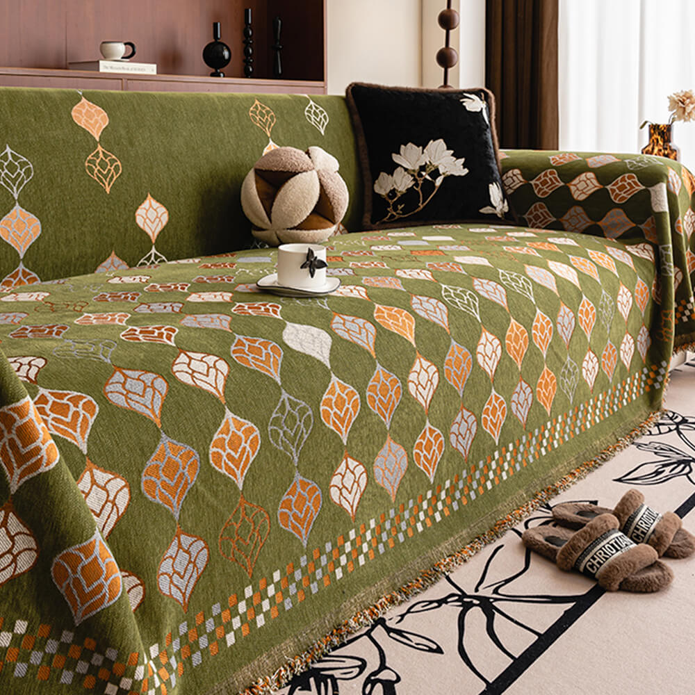 Vintage Classic Leaf Chenille Cozy Sofa Scratch-Resistant Throw Couch Cover