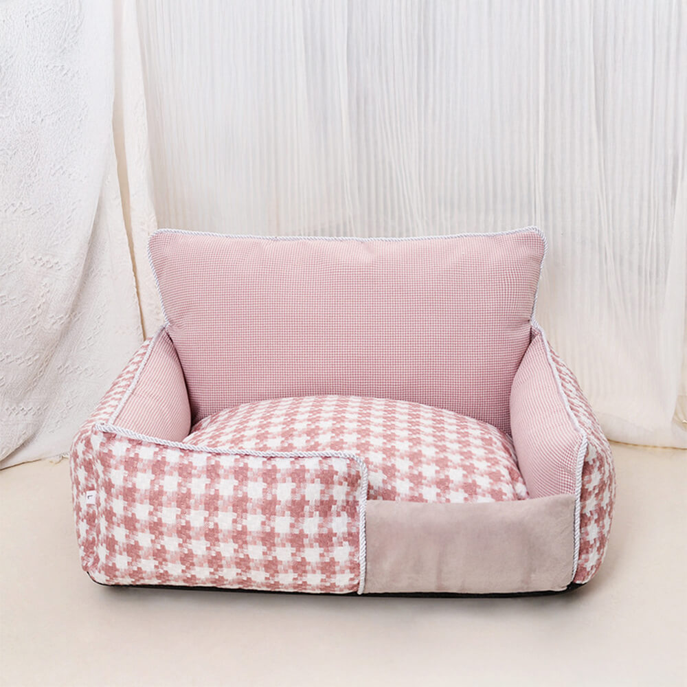Luxury Houndstooth Cotton-Linen All Seasons Comfort Dog & Cat Sofa Bed
