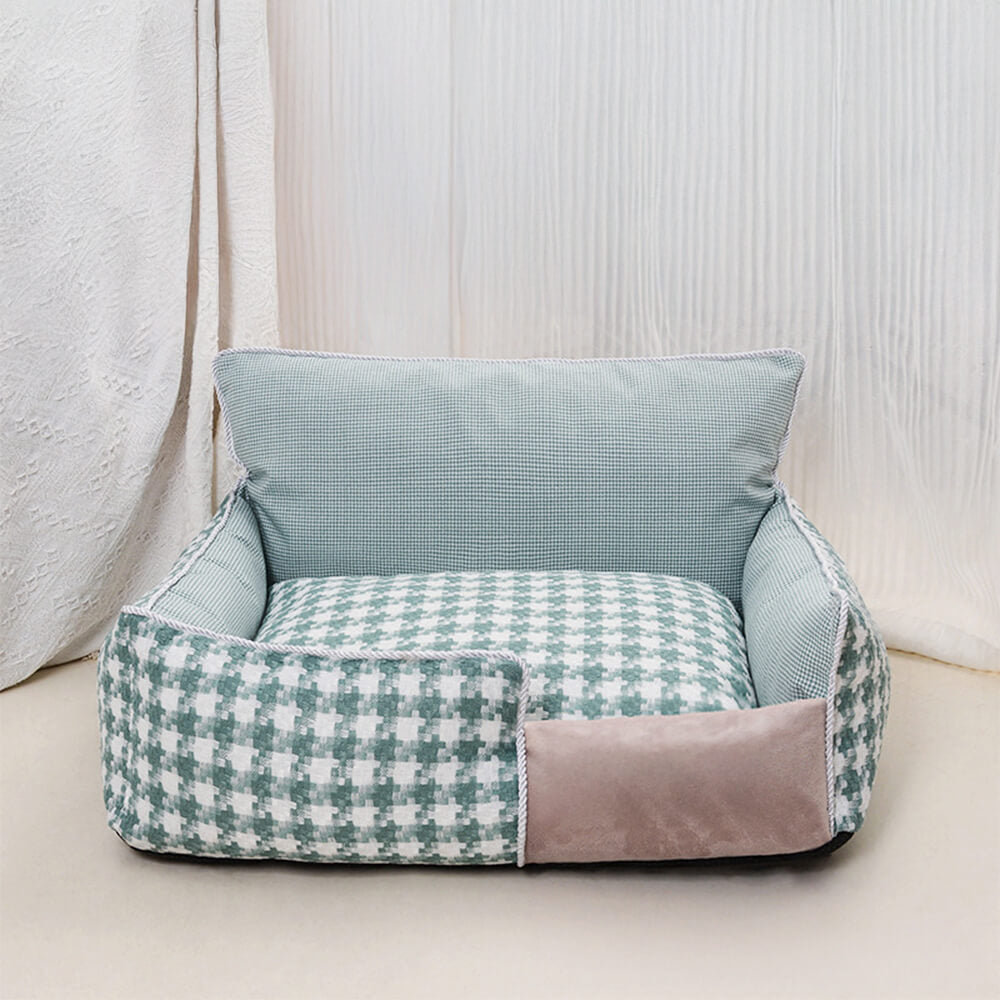 Luxury Houndstooth Cotton-Linen All Seasons Comfort Dog & Cat Sofa Bed