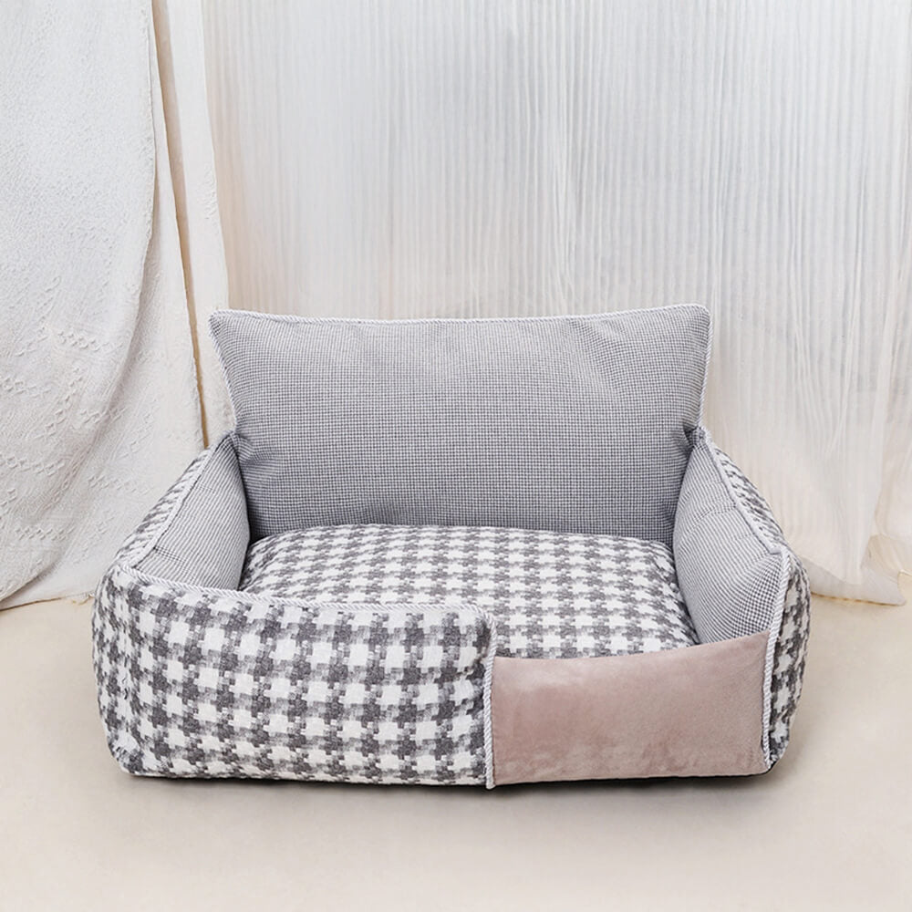 Luxury Houndstooth Cotton-Linen All Seasons Comfort Dog & Cat Sofa Bed