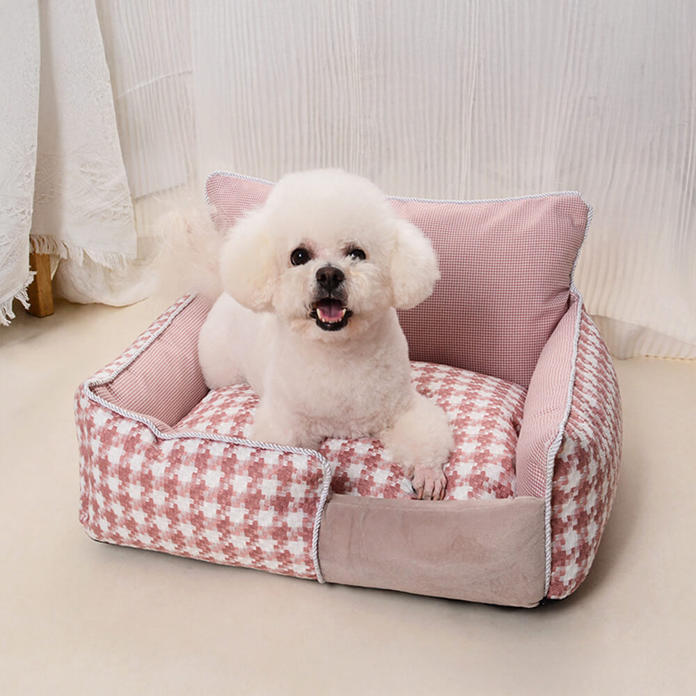 Luxury Houndstooth Cotton-Linen All Seasons Comfort Dog & Cat Sofa Bed