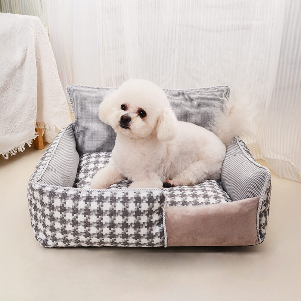 Luxury Houndstooth Cotton-Linen All Seasons Comfort Dog & Cat Sofa Bed