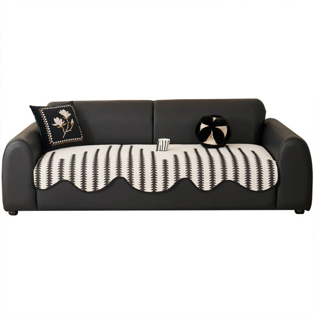 Modern Chevron Stripes Chenille Couch Cover with Wavy Edges