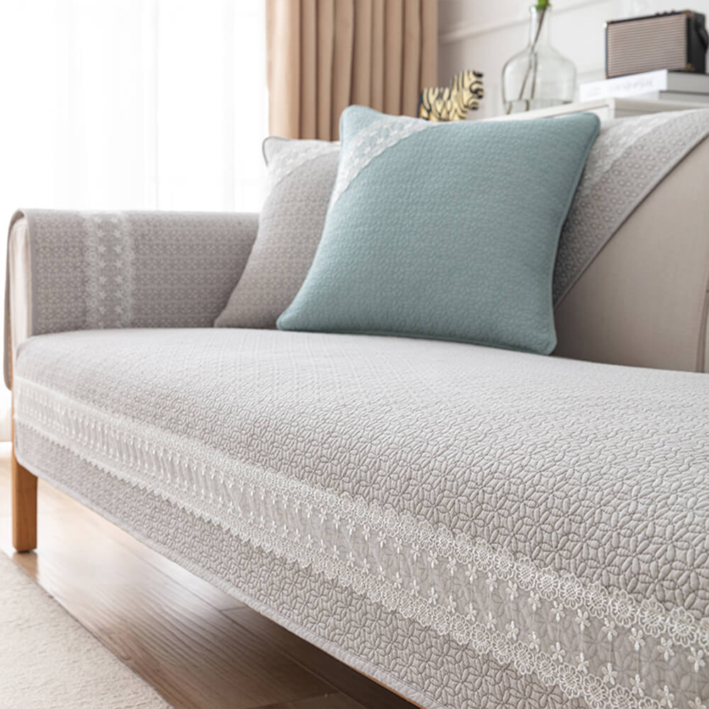 Pure Cotton Lace Trim Embossed Couch Cover