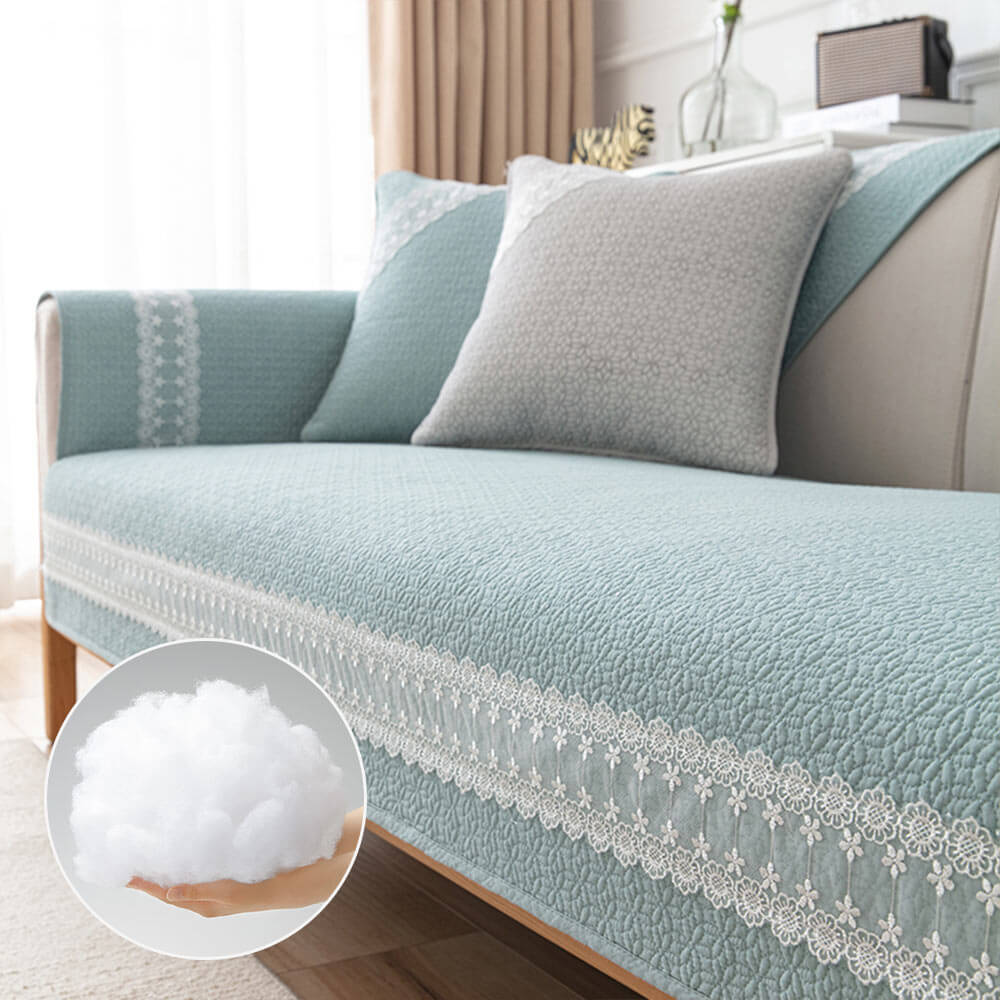 Pure Cotton Lace Trim Embossed Couch Cover