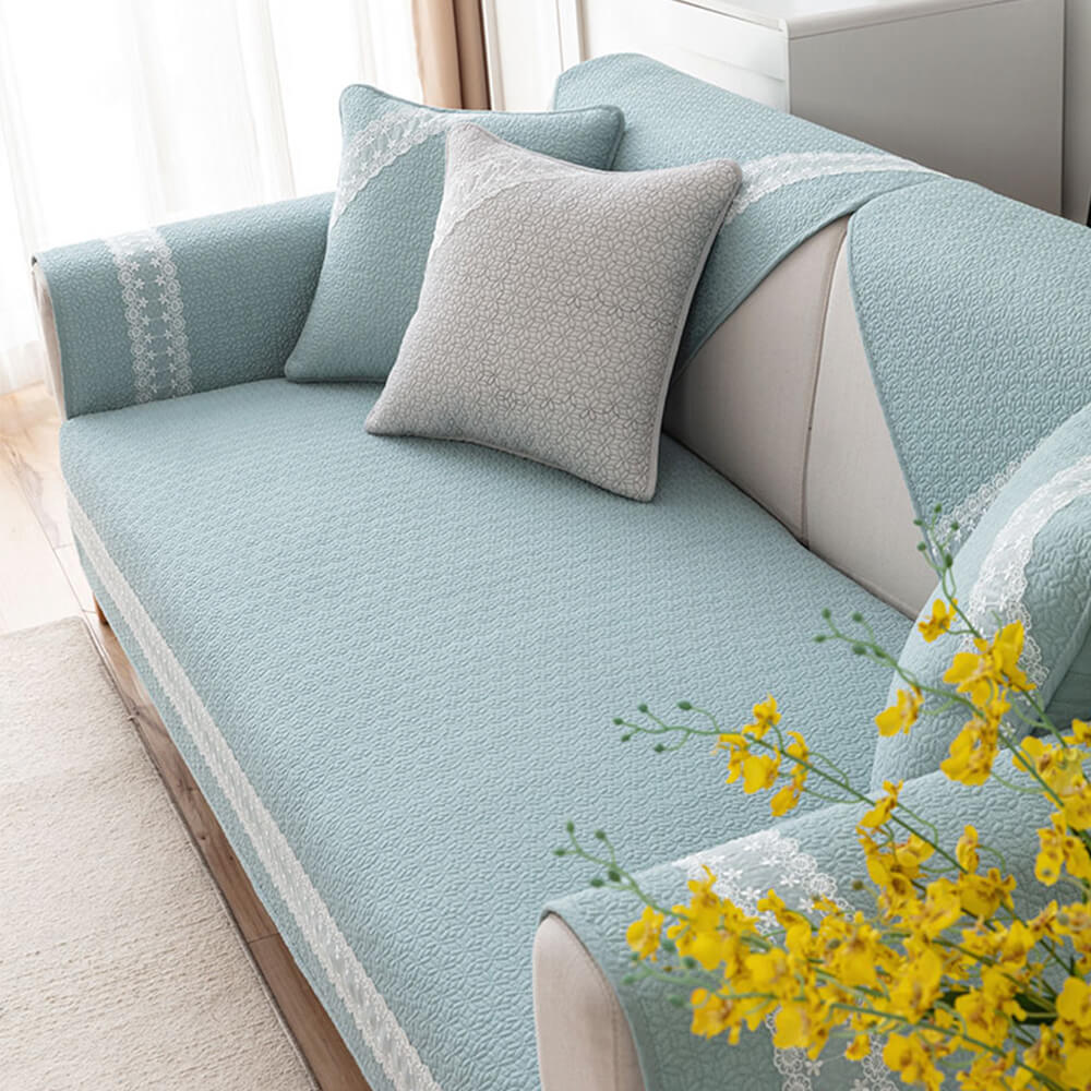 Pure Cotton Lace Trim Embossed Couch Cover