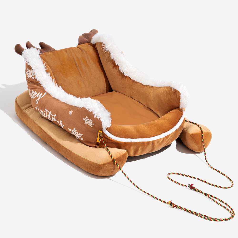 Festive Plush Cozy Dog Bed - Christmas Sleigh