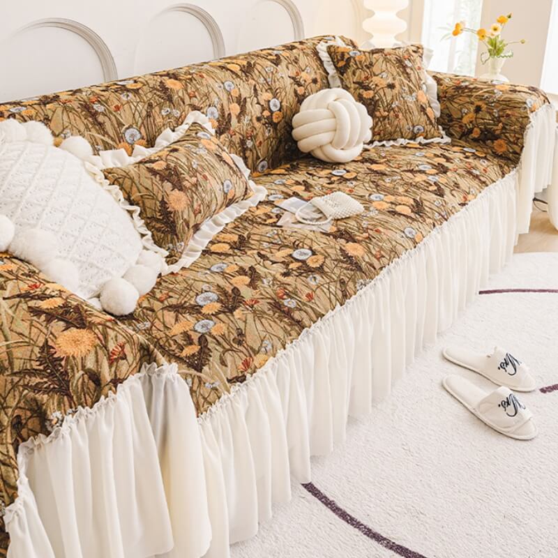 Floral Elegance Ruffled Nature-Inspired Sofa Decoration Couch Cover