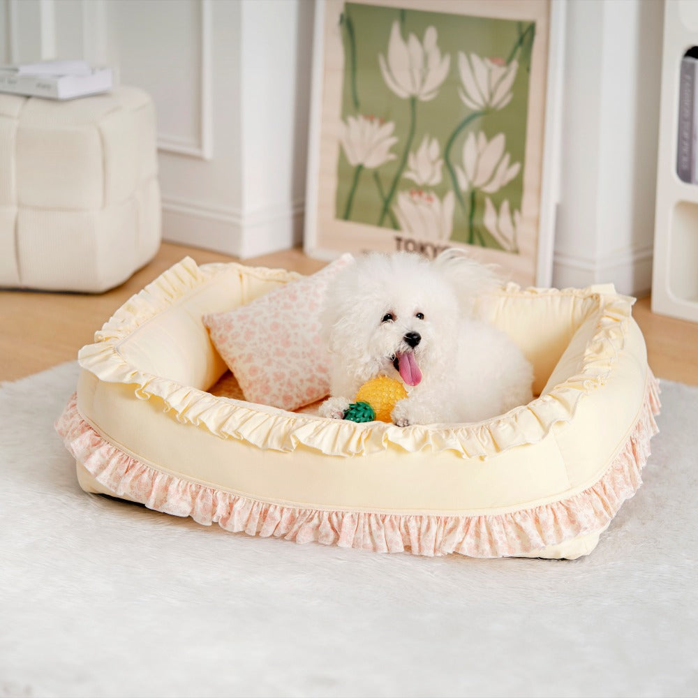 Cama ortopédica floral para cães Cama calmante para animais de estimação com travesseiro