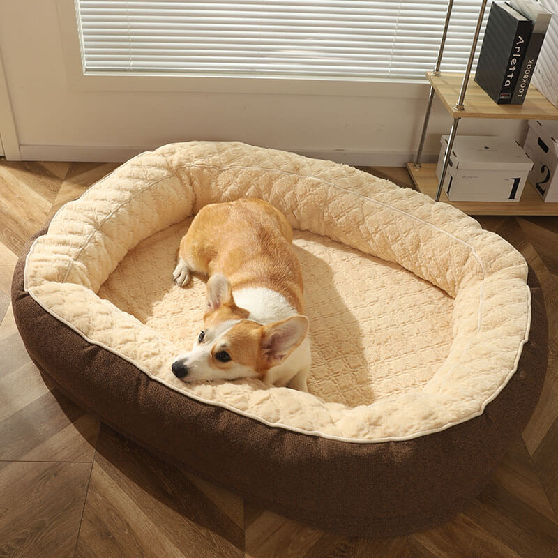 Cama de cachorro oval grande e fofa para dormir profundamente