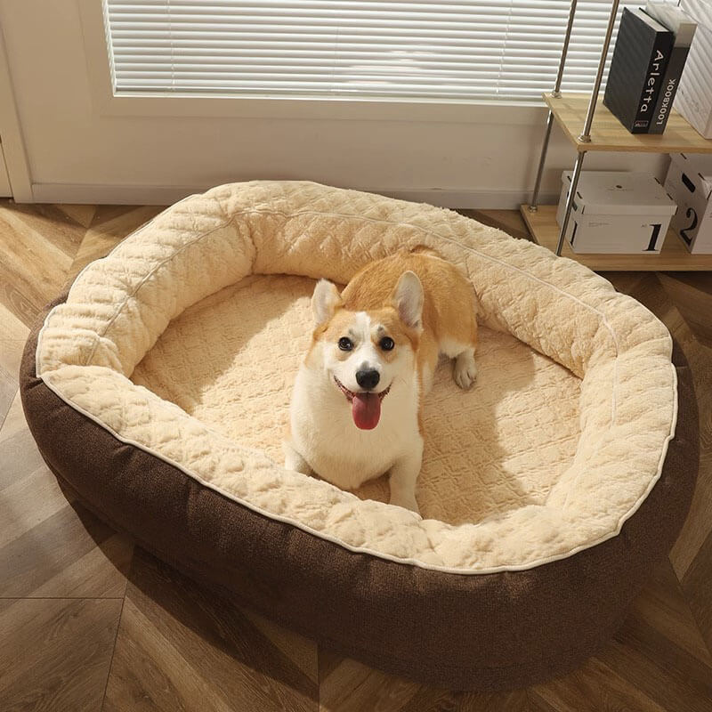Cama de cachorro oval grande e fofa para dormir profundamente