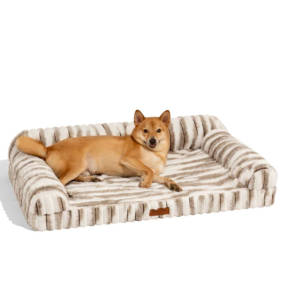 Fluffy Striped Orthopedic Bolster Dog Bed - Luxe Comfort