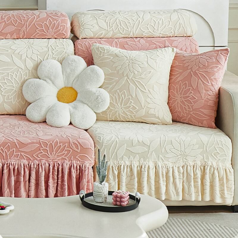 Full Wrap Flower Cozy Velvet Sofa Protector Couch Cover