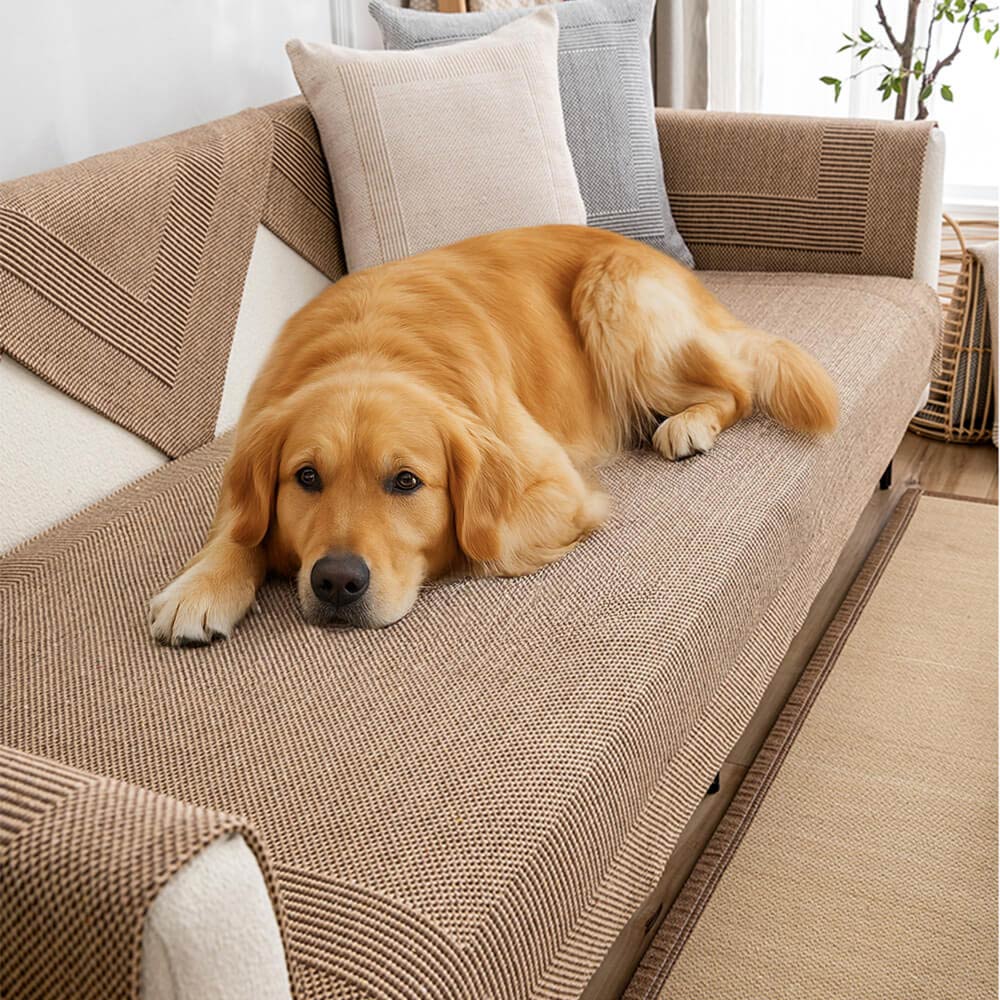 Thick Textured Weave Cotton Linen Anti-Scratch Couch Cover
