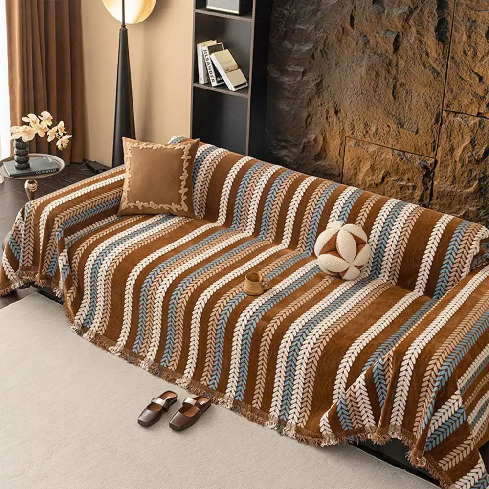 All-Season Colorful Leaf Chenille One Piece Throw Couch Cover