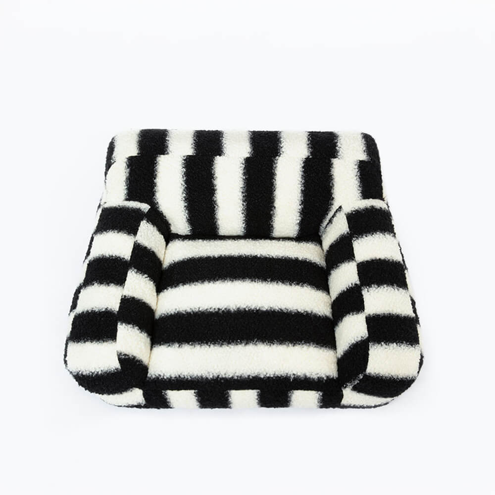 Bold Striped Faux Lambswool Wide Armrest Dog & Cat Sofa Bed