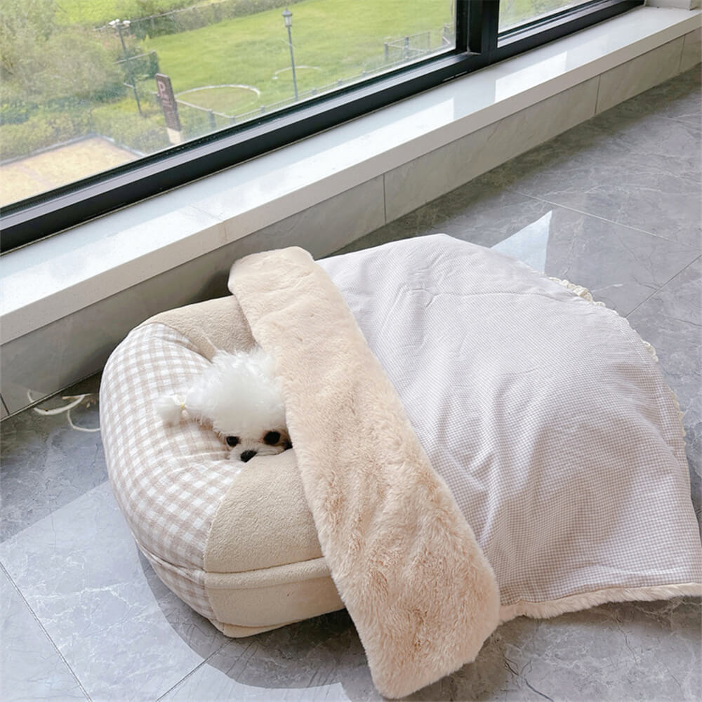 Canvas Coral Fleece Waterproof Full Surround Support Dog & Cat Bed