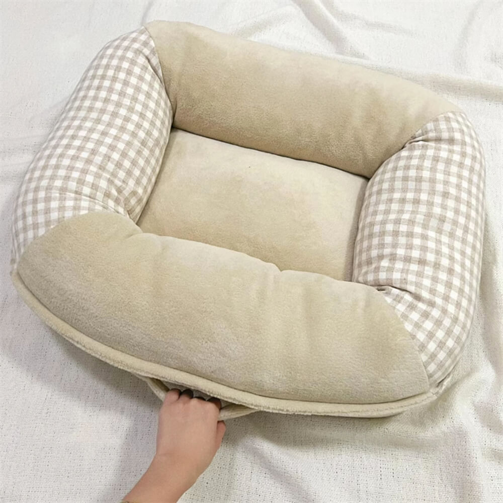 Canvas Coral Fleece Waterproof Full Surround Support Dog & Cat Bed