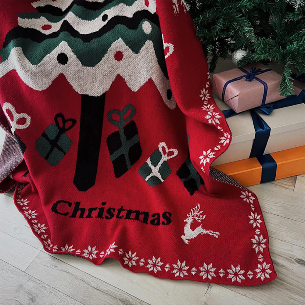 Christmas Tree Pattern Cozy Knitted Holiday Decor Throw Blanket