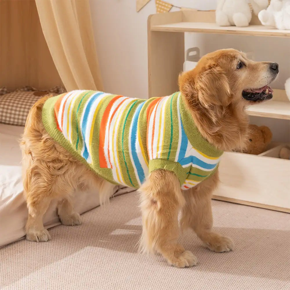 Color Blocked Striped Dog Sweater-Suitable For Large Dogs