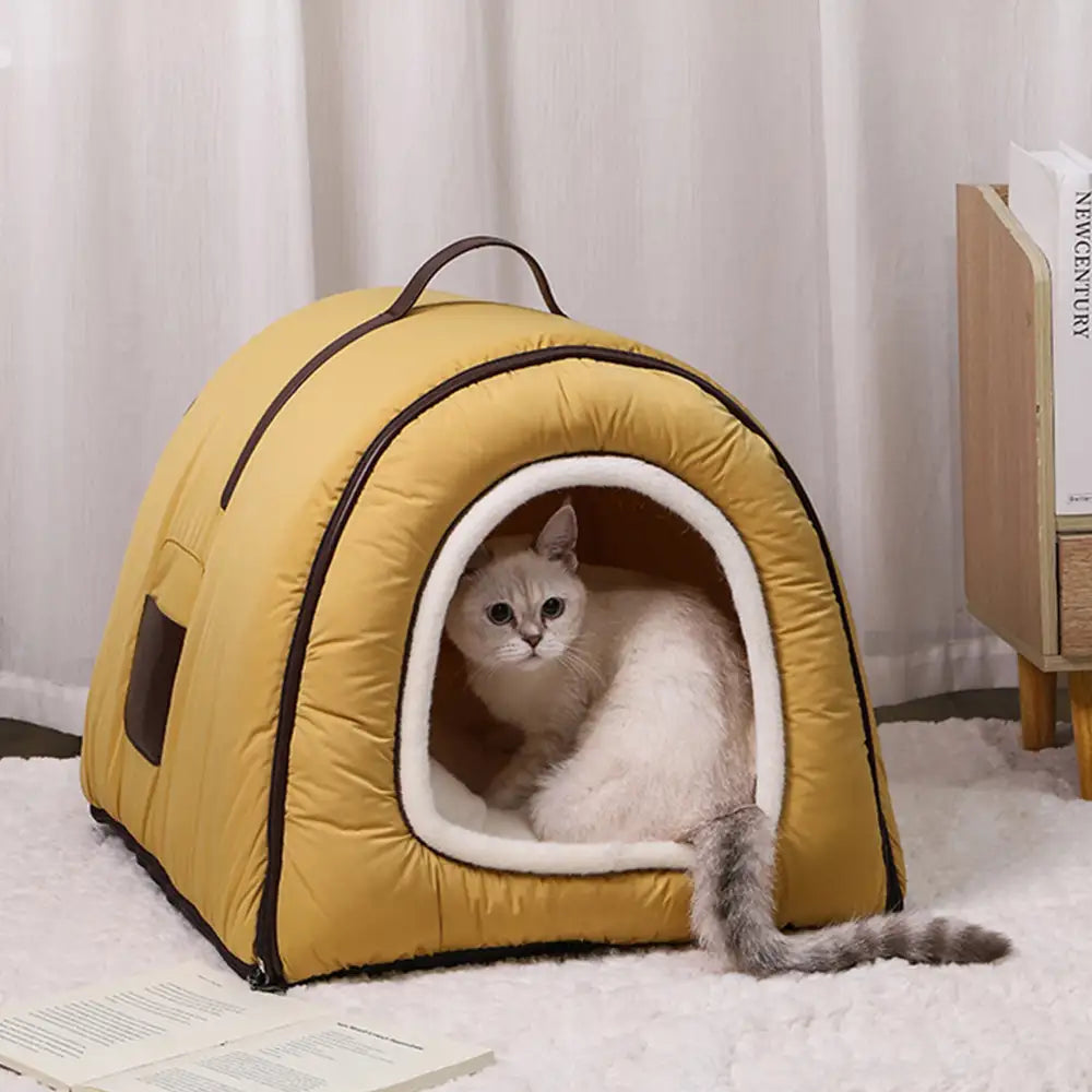 Cozy Enclosed Water-Repellent Washable Cat Cave Deep Sleep Dog Bed