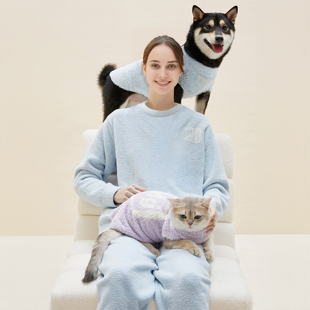 Cozy Knit Matching Curly Plush Loungewear Set for Pets and Owners