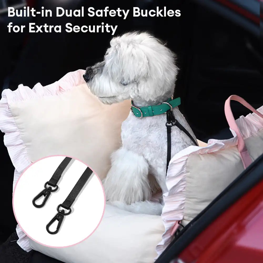 Cozy Ruffled Soft Washable Pet Travel Dog Car Seat Bed