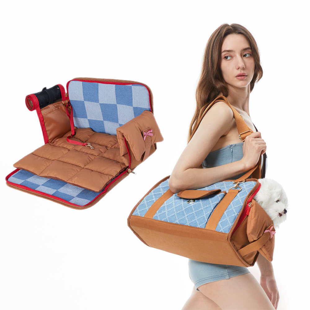 Denim Retro Plaid Multi-Use Pet Bag